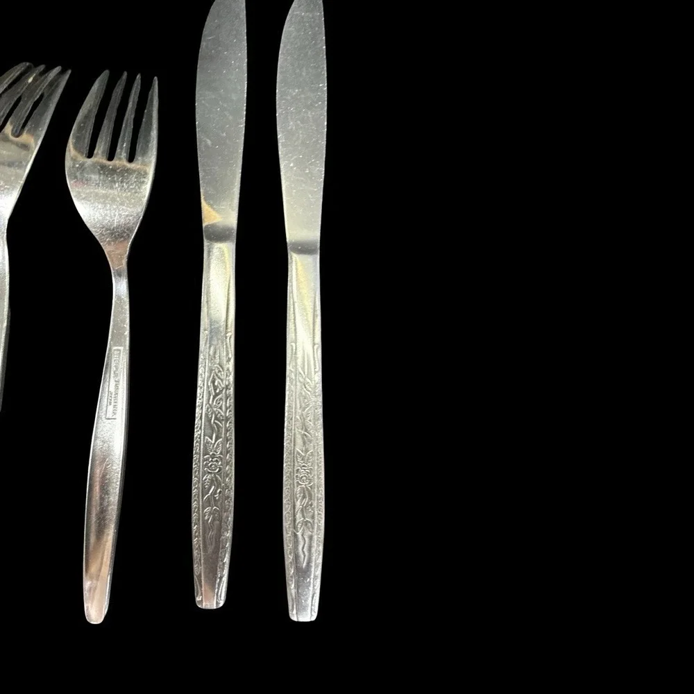 Vintage‎ INTERPUR Stainless Steel JAPAN  Single Rose Flatware Lot of 6